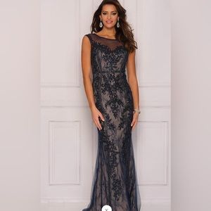 Dave & Johnny A8442 - Sheer Bateau Sweetheart Evening Gown
